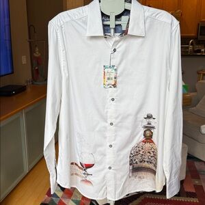 NWT Cognac Long sleeve woven robert graham Men's Shirt with signature flip cuff